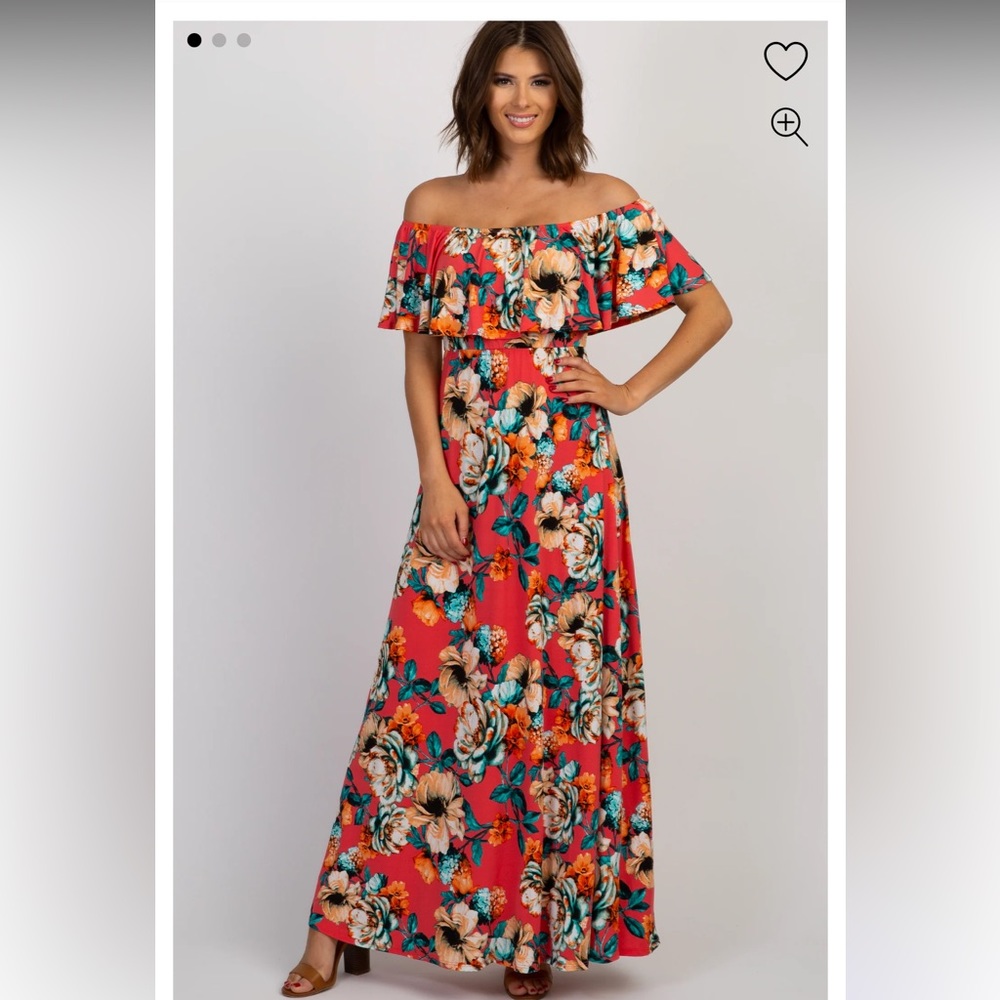 PinkBlush Coral Floral Off Shoulder Maxi Dress